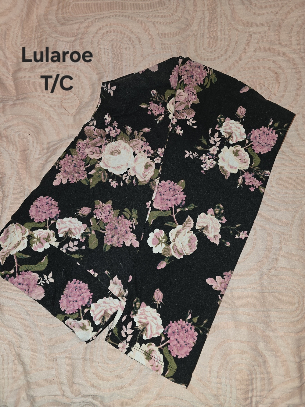 LuLaRoe Black Floral Leggings with Pink Roses